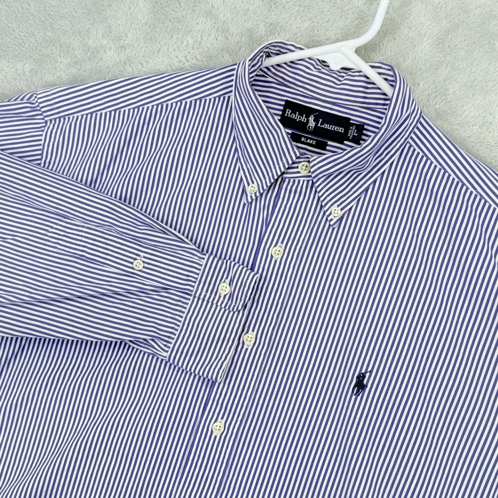 Ralph Lauren Blake Button Down Shirt Mens Large Blue White Striped Long Sleeve
